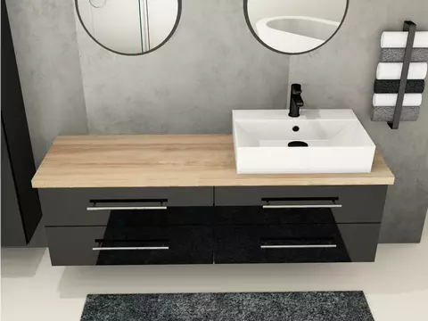 Flex Badmöbel 160, Schwarz Hochglanz Lackiert,...