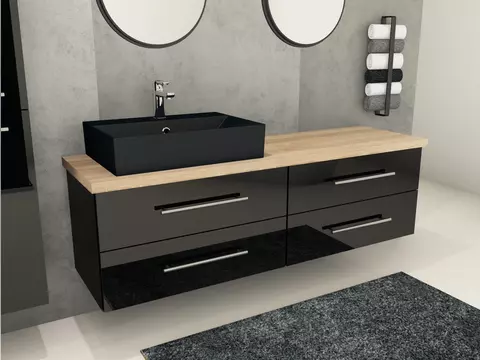 Flex Badmöbel 160, Schwarz Hochglanz Lackiert,...
