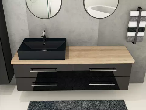 Flex Badmöbel 160, Schwarz Hochglanz Lackiert,...