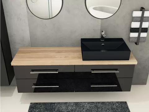 Flex Badmöbel 160, Schwarz Hochglanz Lackiert,...