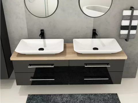 Flex Badmöbel 160, Schwarz Hochglanz Lackiert,...
