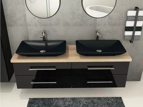 Flex Badmöbel 160, Schwarz Hochglanz Lackiert,...
