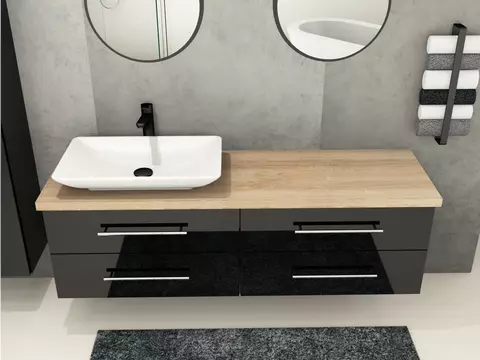 Flex Badmöbel 160, Schwarz Hochglanz Lackiert,...