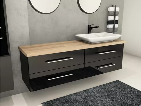 Flex Badmöbel 160, Schwarz Hochglanz Lackiert,...