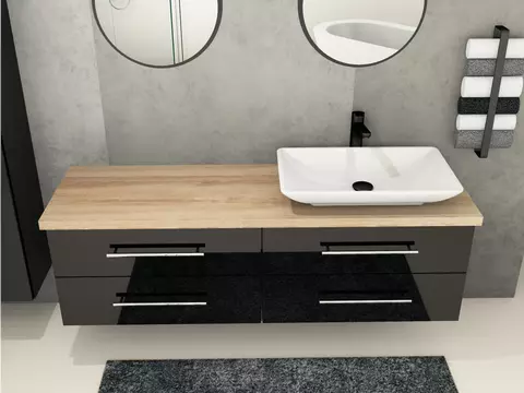 Flex Badmöbel 160, Schwarz Hochglanz Lackiert,...