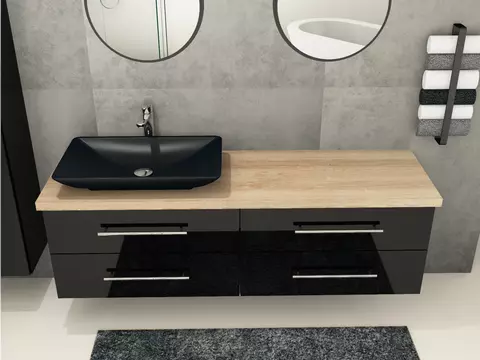 Flex Badmöbel 160, Schwarz Hochglanz Lackiert,...