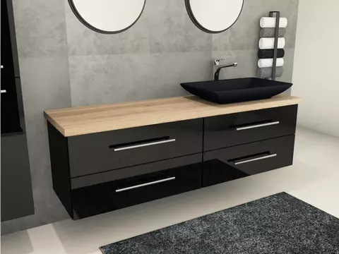 Flex Badmöbel 160, Schwarz Hochglanz Lackiert,...