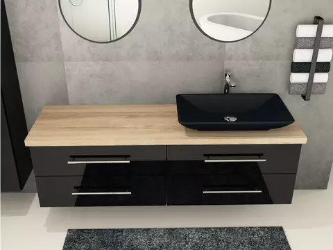 Flex Badmöbel 160, Schwarz Hochglanz Lackiert,...