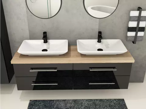 Flex Badmöbel 160, Schwarz Hochglanz Lackiert,...