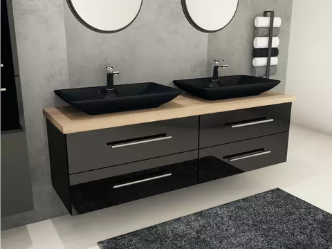 Flex Badmöbel 160, Schwarz Hochglanz Lackiert,...