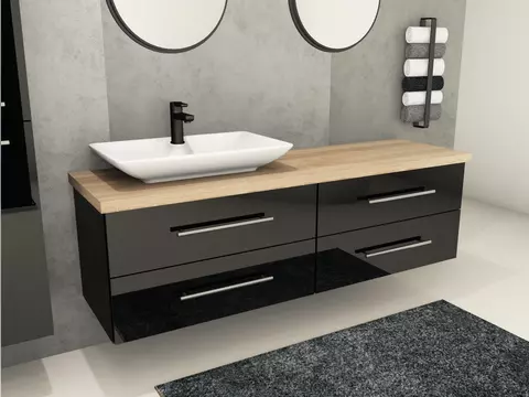 Flex Badmöbel 160, Schwarz Hochglanz Lackiert,...