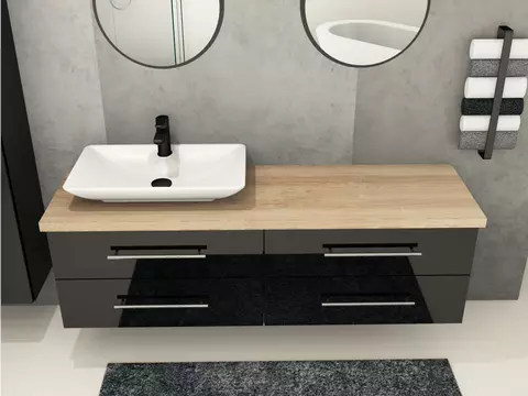Flex Badmöbel 160, Schwarz Hochglanz Lackiert,...