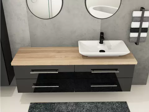 Flex Badmöbel 160, Schwarz Hochglanz Lackiert,...
