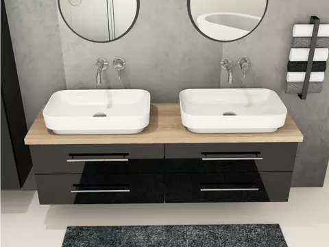 Flex Badmöbel 160, Schwarz Hochglanz Lackiert,...