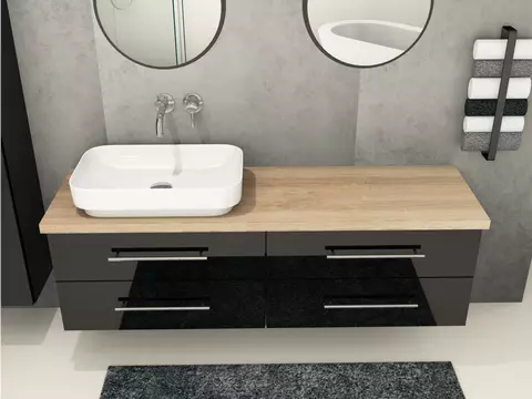 Flex Badmöbel 160, Schwarz Hochglanz Lackiert,...