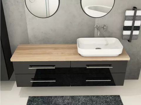 Flex Badmöbel 160, Schwarz Hochglanz Lackiert,...