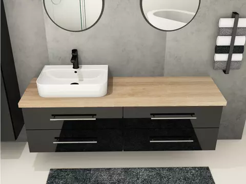 Flex Badmöbel 160, Schwarz Hochglanz Lackiert,...