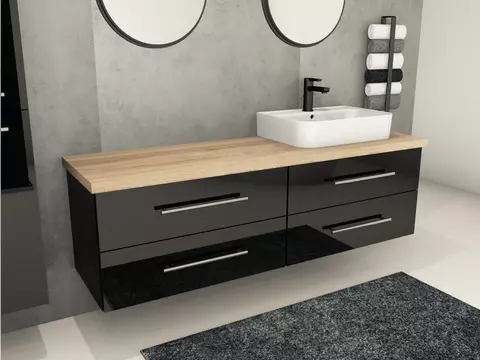 Flex Badmöbel 160, Schwarz Hochglanz Lackiert,...