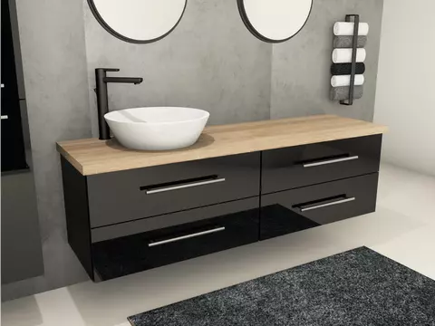 Flex Badmöbel 160, Schwarz Hochglanz Lackiert,...