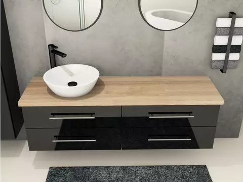 Flex Badmöbel 160, Schwarz Hochglanz Lackiert,...