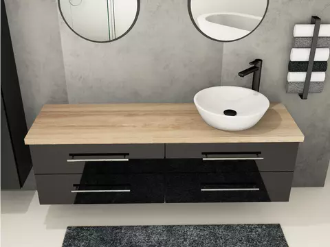 Flex Badmöbel 160, Schwarz Hochglanz Lackiert,...