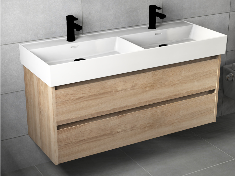 Duo Badm&ouml;bel 120, Eiche Gold, Keramik Waschbecken