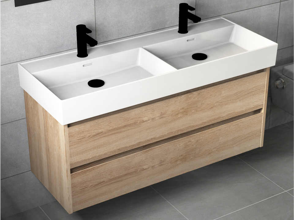 Duo Badm&ouml;bel 120, Eiche Gold, Keramik Waschbecken