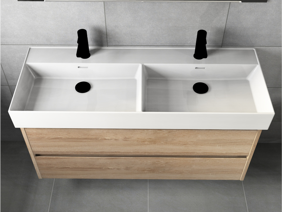 Duo Badm&ouml;bel 120, Eiche Gold, Keramik Waschbecken