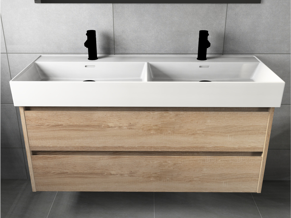 Duo Badm&ouml;bel 120, Eiche Gold, Keramik Waschbecken