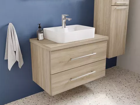 Flex Badmöbel 80, Eiche Gold, Keramik Waschbecken,...