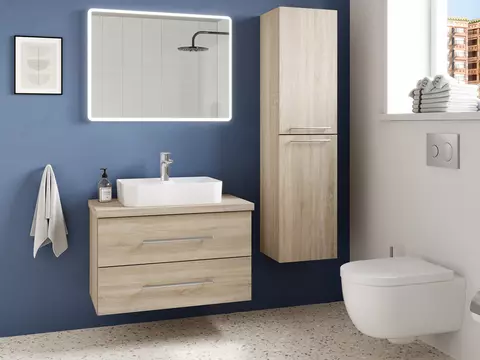Flex Badmöbel 80, Eiche Gold, Keramik Waschbecken,...
