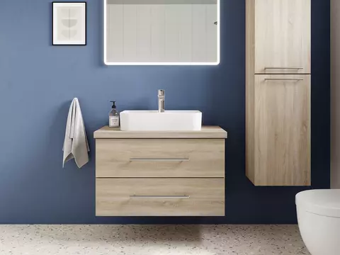 Flex Badmöbel 80, Eiche Gold, Keramik Waschbecken,...