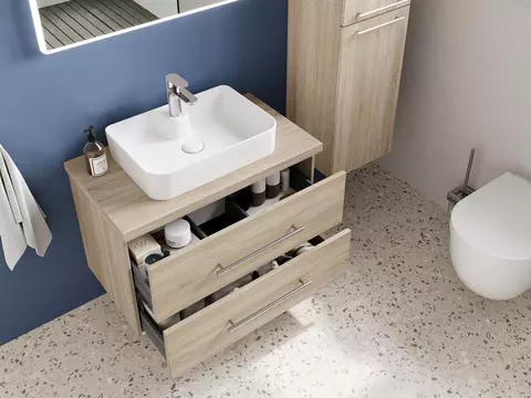 Flex Badmöbel 80, Eiche Gold, Keramik Waschbecken,...