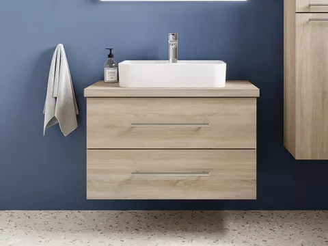 Flex Badmöbel 80, Eiche Gold, Keramik Waschbecken,...
