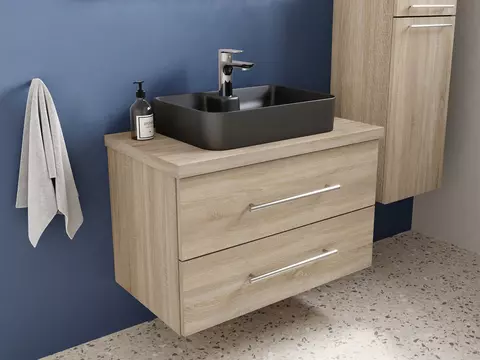 Flex Badmöbel 80, Eiche Gold, Keramik Waschbecken,...