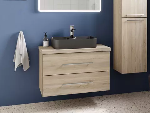 Flex Badmöbel 80, Eiche Gold, Keramik Waschbecken,...