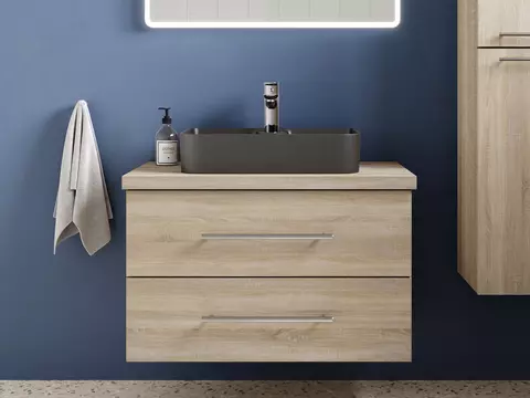 Flex Badmöbel 80, Eiche Gold, Keramik Waschbecken,...