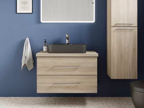 Flex Badmöbel 80, Eiche Gold, Keramik Waschbecken,...