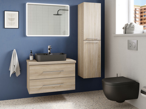 Flex Badmöbel 80, Eiche Gold, Keramik Waschbecken,...