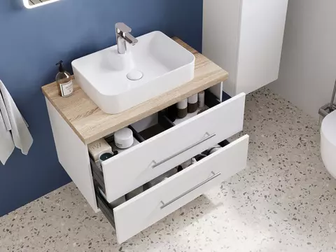 Flex Badmöbel 80, Weiß Hochglanz Lackiert,...