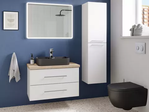 Flex Badmöbel 80, Weiß Hochglanz Lackiert,...
