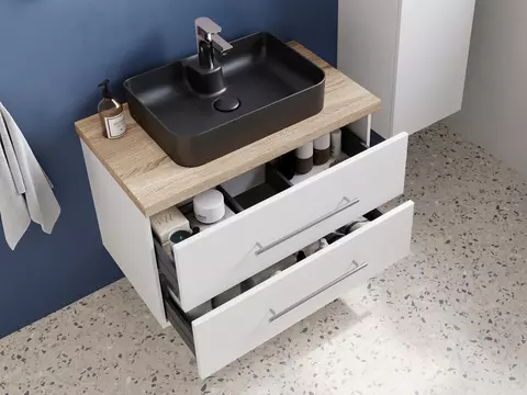 Flex Badmöbel 80, Weiß Hochglanz Lackiert,...