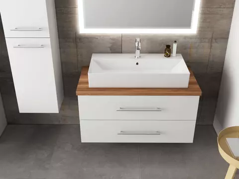 Flex Badmöbel 100, Weiß Hochglanz Lackiert,...