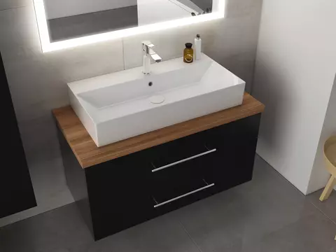 Flex Badmöbel 100, Schwarz Hochglanz Lackiert,...