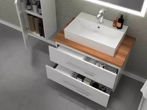 Flex Badmöbel 80, Weiß Hochglanz Lackiert,...