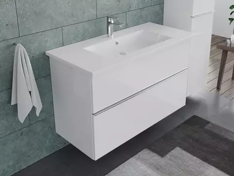 Smile Badmöbel 100, Weiß Hochglanz Lackiert,...