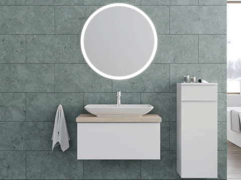 Smile Badmöbel 80, Weiß Hochglanz Lackiert, Keramik Waschbecken, Trägerplatte