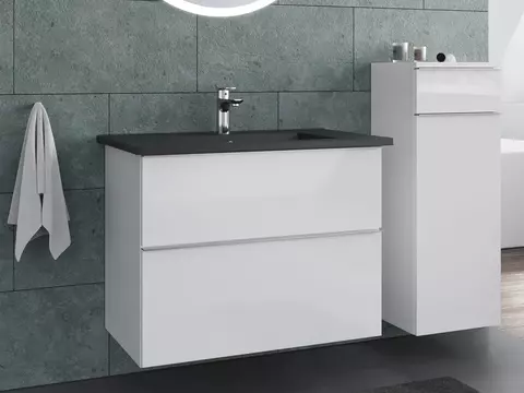 Smile Badmöbel 80, Weiß Hochglanz Lackiert,...