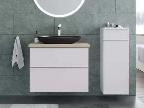Smile Badmöbel 80, Weiß Hochglanz Lackiert,...