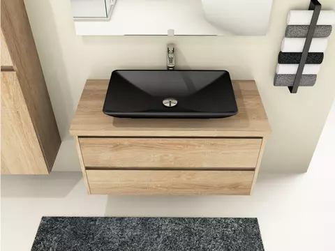 Duo Badmöbel 100, Eiche Gold, Keramik Waschbecken,...